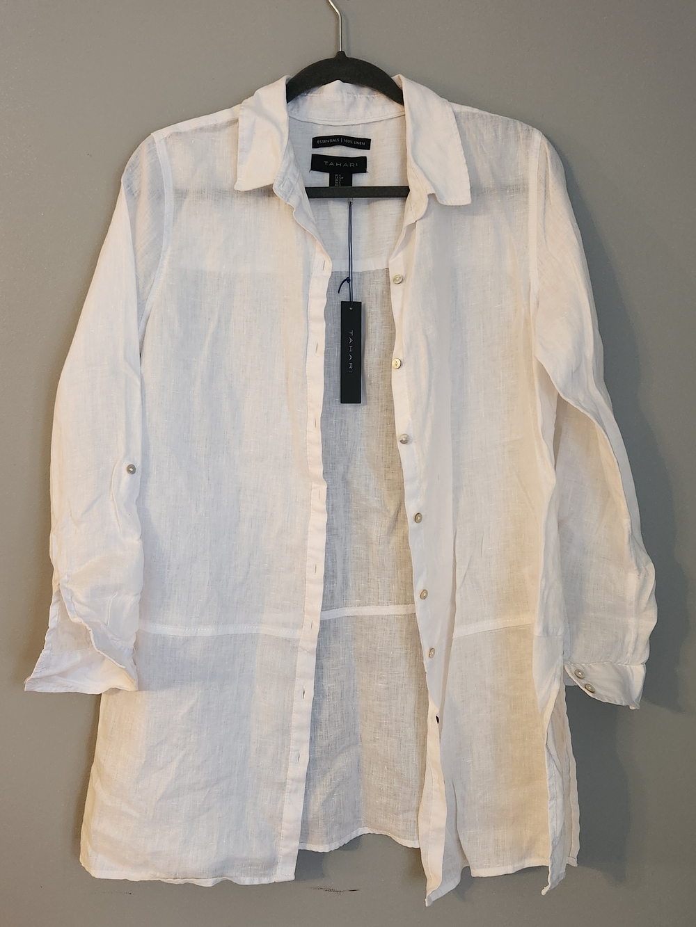Tahari Linen Button-Down Tunic - White - Picture 2 of 7